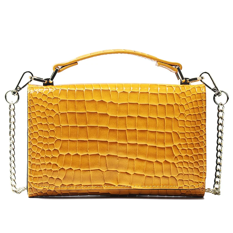 Модный Зеленый клатч из натуральной кожи питона, сумка на цепочке через плечо, сумки из змеиной кожи с фиксированной ручкой, Женская Ручная сумка - Цвет: Crocodile Yellow