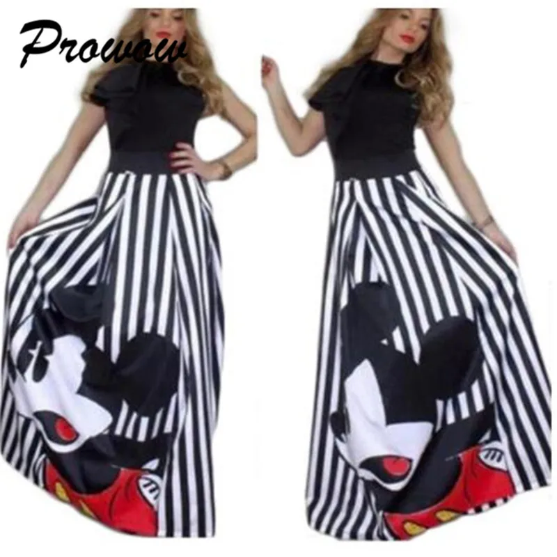 Plus Size Mickey Long Skirt Women Elegant Elastic High Waist Cartoon Casual Women Pleated skirt Ladies skirt Women Streetwear