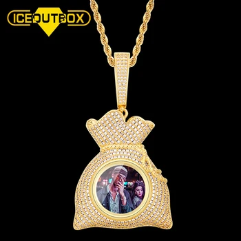 

New Design Money Bag Custom Photo Pendant Necklace Ice Out Personality For Men's Hip Hop Jewelry Rap Style Cubic Zirconia Gift
