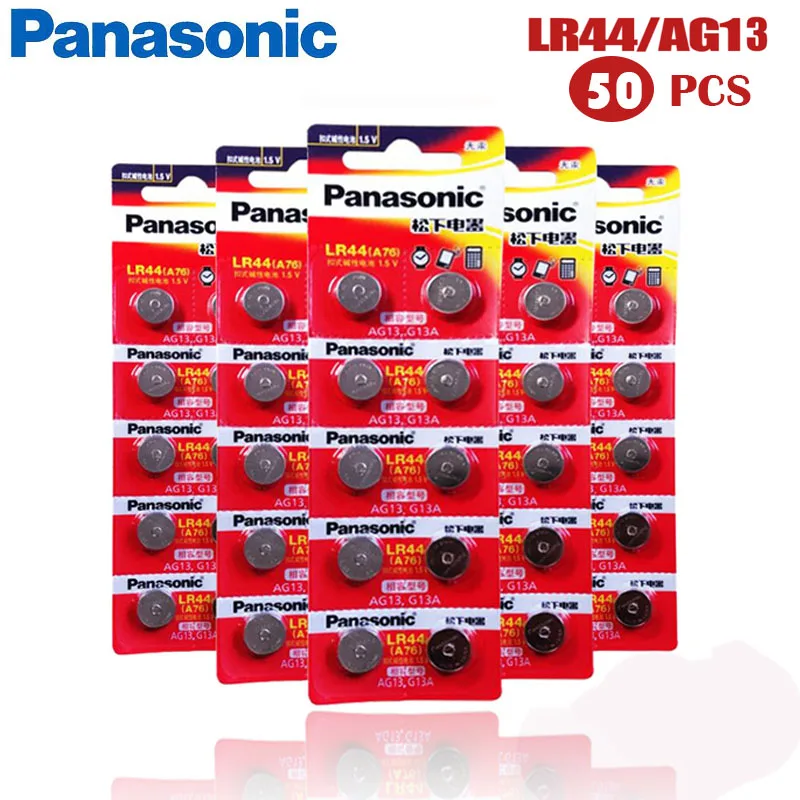 50 шт. PANASONIC A76 100% оригинальный 1 5 в 0% Hg кнопочный аккумулятор LR44 AG13 SR1154 357 LR 44 для