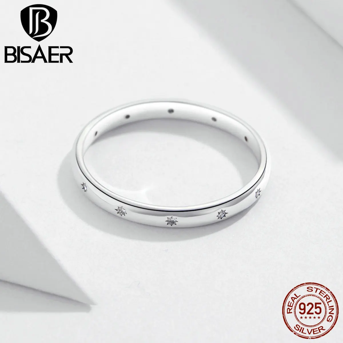 BISAER простой перстень подлинный 925 пробы Серебряное свадебное массивное серебряное кольцо для женщин Любовь ювелирные изделия обручение HSR546