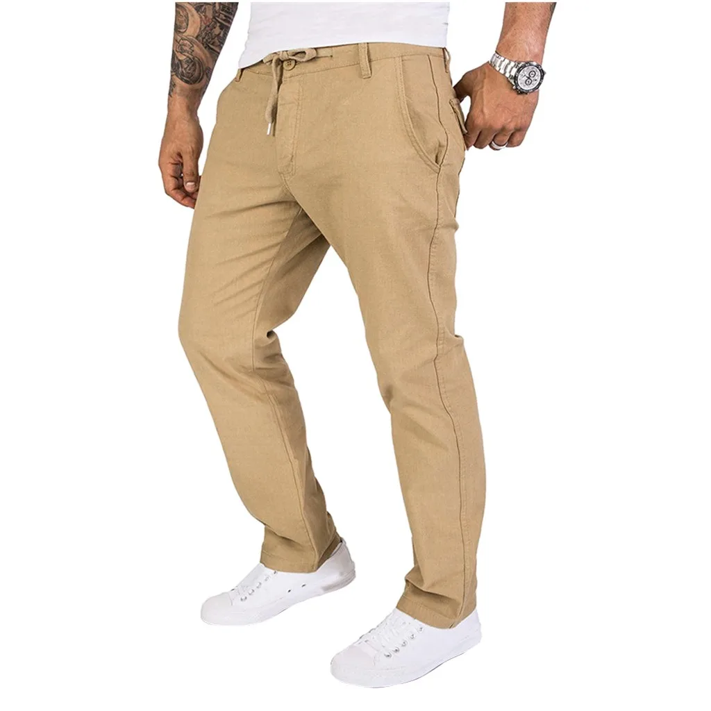 Модные мужские легкие штаны Новые дышащие хлопковые прямые брюки мужские осенние повседневные деловые длинные брюки рабочие штаны