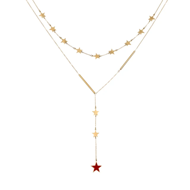 Korean Fashion Charms Double Layer Star / Four Leaf Clover / Love Heart Pendant Choker Necklace Jewelry for Women Girls ST-G-R-0001
