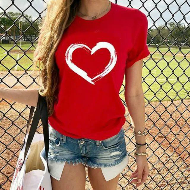 Harajuku Heart Print T Shirt Women Short Sleeve O Neck Loose Tshirt 2020 Summer Tee Tops Short Sleeve Female Camisetas Mujer 3