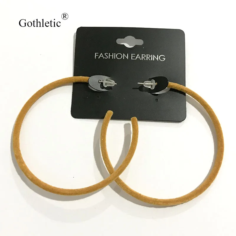 Gothletic 2,5X60 мм горчичные бархатные серьги-кольца, флокированные круглые серьги для женщин, модные ювелирные изделия на осень и зиму