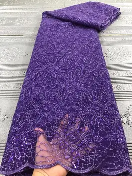 

High Quality French Nigerian Sequins Net Lace,purple 2020 African Tulle Mesh Indian Dubai Style Lace Fabric For Party Dress