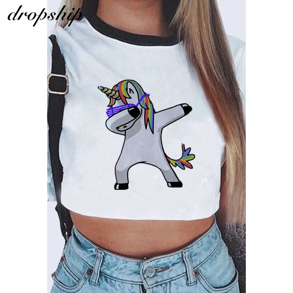 

Vogue Style Crop Tshirt Funny Cute Animal Print T Shirt Fashion 2019 Streetwear Harajuku Women Skateboard Street Tee Tops