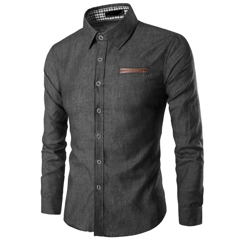ZOGAA Горячая Новая брендовая мужская рубашка Camisa Masculina с длинным рукавом мужская хлопковая деловая тонкая рубашка Уличная Повседневная рубашка - Цвет: dark grey