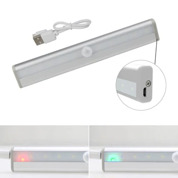 

10 LED USB Rechargeable Motion Sensor Cabinet Light Warm White / Cold White LED Closet Lamp Kitchen Bedroom Night Lights