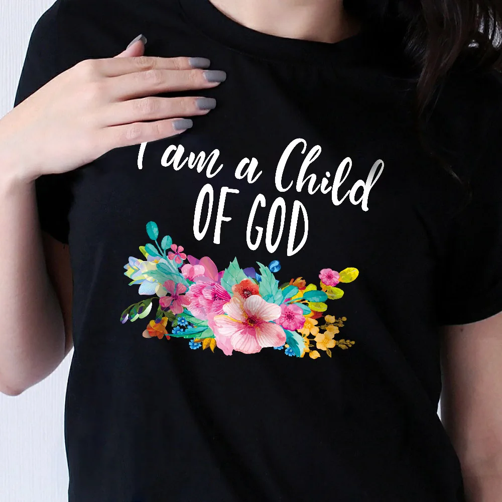 QIM Для женщин FashionI принт «Child of God "футболка для христианина Рубашка с короткими рукавами религиозные рубашки Faith рубашки текстами и сюжетами из Библии и изображением Иисуса Христа Тройник