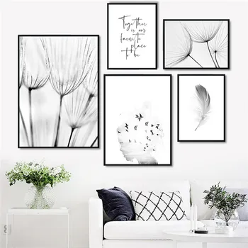 

Nordic Minimalist Black White Art Canvas Painting Poster Print Dandelion Feather Modular Picture For Living Room Home Decor H141