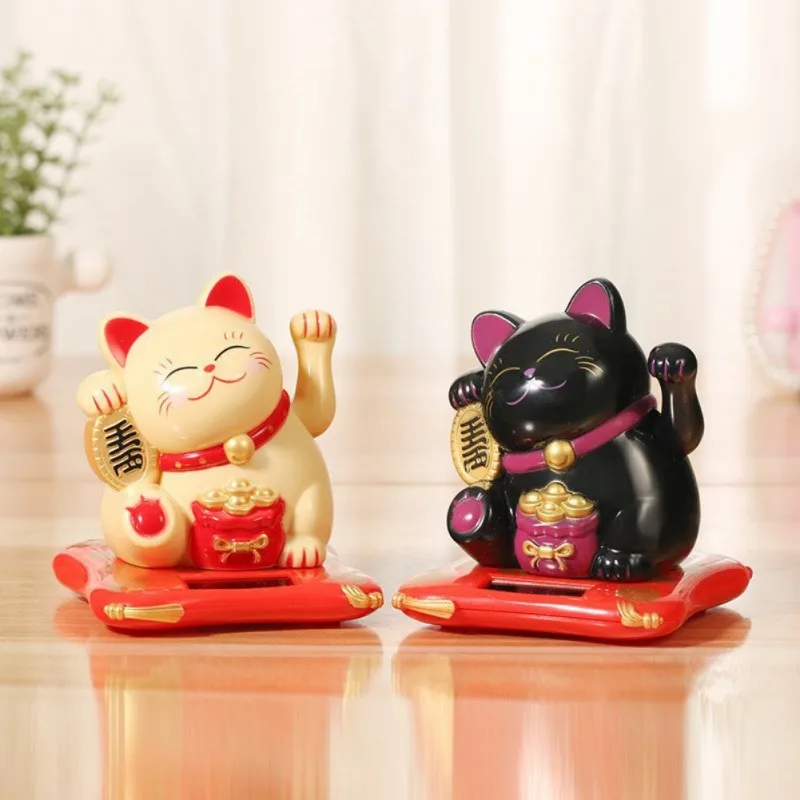 Chinese Lucky Cat Figurines Solar Powered Gold Waving Cat Hand Paw Up Wealth Welcoming Good Luck Waving Craft Birthday Gifts ornament crafts miniature figurines miniature ornament lucky cat statue cat toy ornaments cat figurine decoration cat figurines