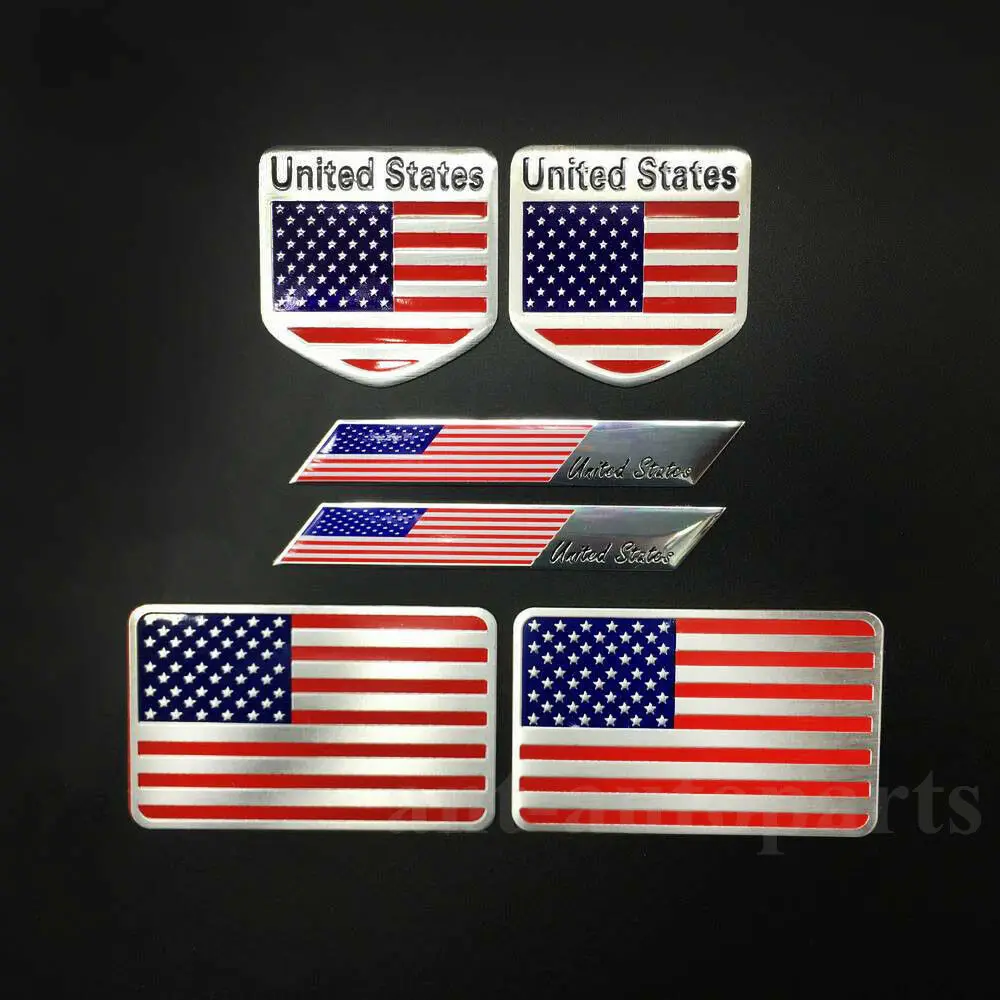 

6pcs Aluminum American USA Flag Car Body Side Trunk Decal Sticker Badge Emblem