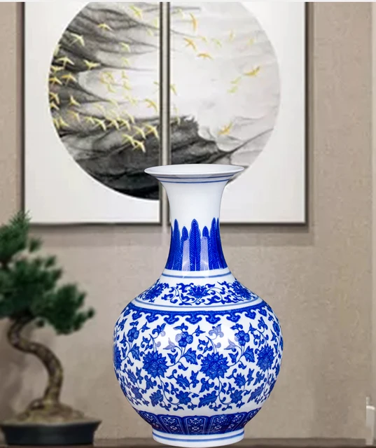 Jingdezhen Ceramic Vase Blue And White Porcelain Entwined Lotus Vase New Chinese Home Living Room Porch Flower Arrangement 2