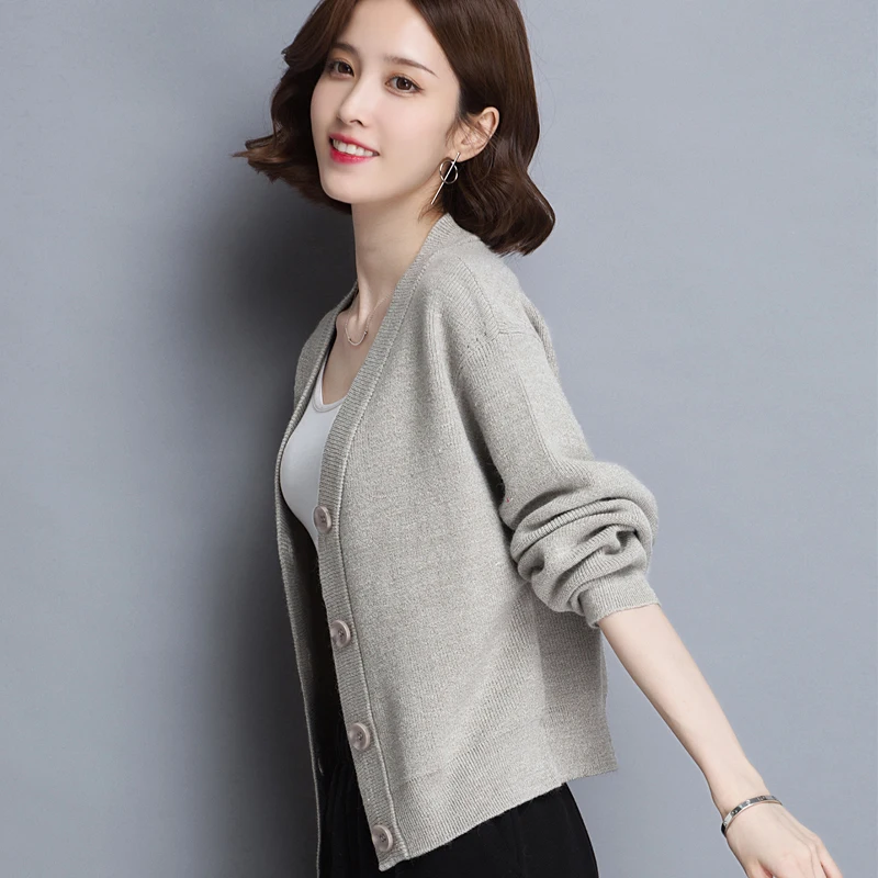 Best Price Sweater Cardigan Women's autumn New Casual Loose Sweater Women Solid color Knitted Single Breasted Outwear fashion Thin Tops