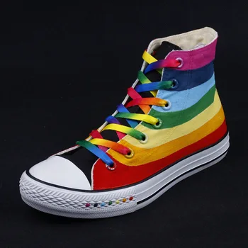 

US4-11 Womens Lace Up Sneakers Canvas High Top Rainbow Colors Flats Shoes Round Toe Breathable Summer Plus Size New C831