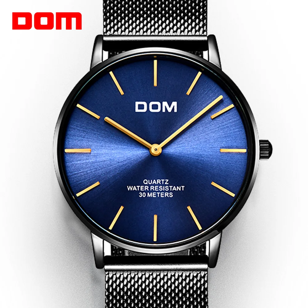 

DOM Watch Men Top Brand Luxury Quartz watch Casual quartz-watch steel Mesh strap ultra thin clock male Relog M-36BK-2MT