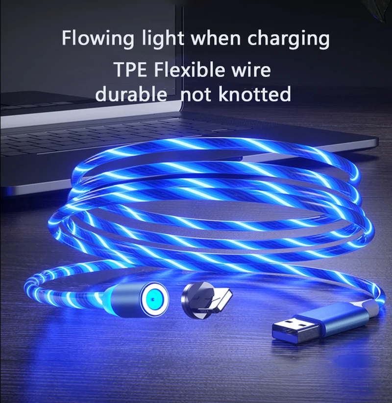 Magnetic Cable Flowing Light LED Micro USB Cable for Samsung Type C Charging for Xiaomi for iPhone Magnet Charger Cord Wire