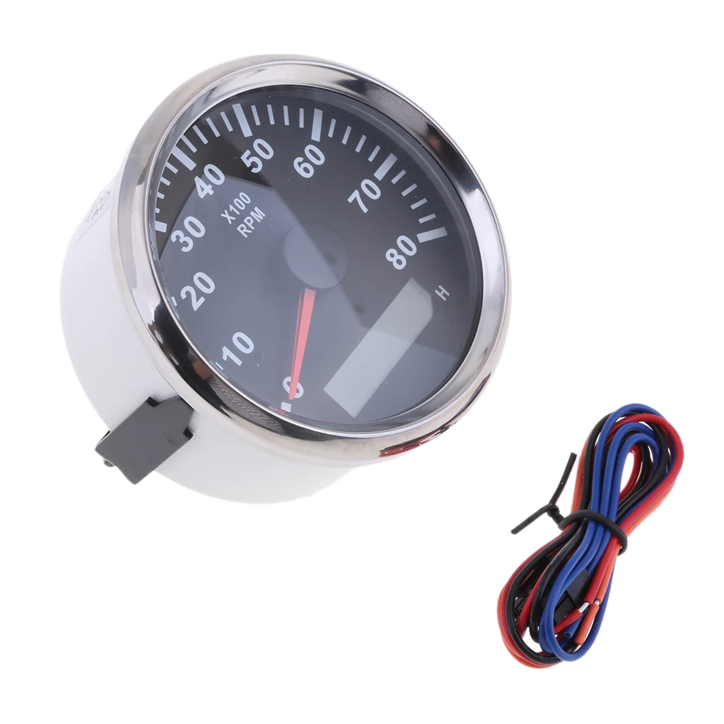 Waterproof Marine Tachometer Gauge Hour Meter 0-8000 RPM 85mm Install Dia #1