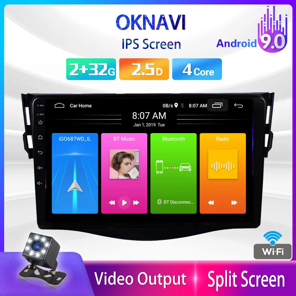 

OKNAVI Android 9.0 2 din DSP Car DVD Radio Multimedia Video Player For Toyota RAV4 2007-2009 2010 2011 Navigation GPS WIFI Map