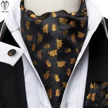 Vestido de seda de seda dos homens do vintage ascots handy abotoaduras conjunto preto ouro floral cravat gravata colete masculino jacquard ascot para festa de casamento