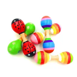Разноцветные деревянные погремушки с двойной головкой для маленьких детей, музыкальные инструменты, шейкер для детских погремушек
