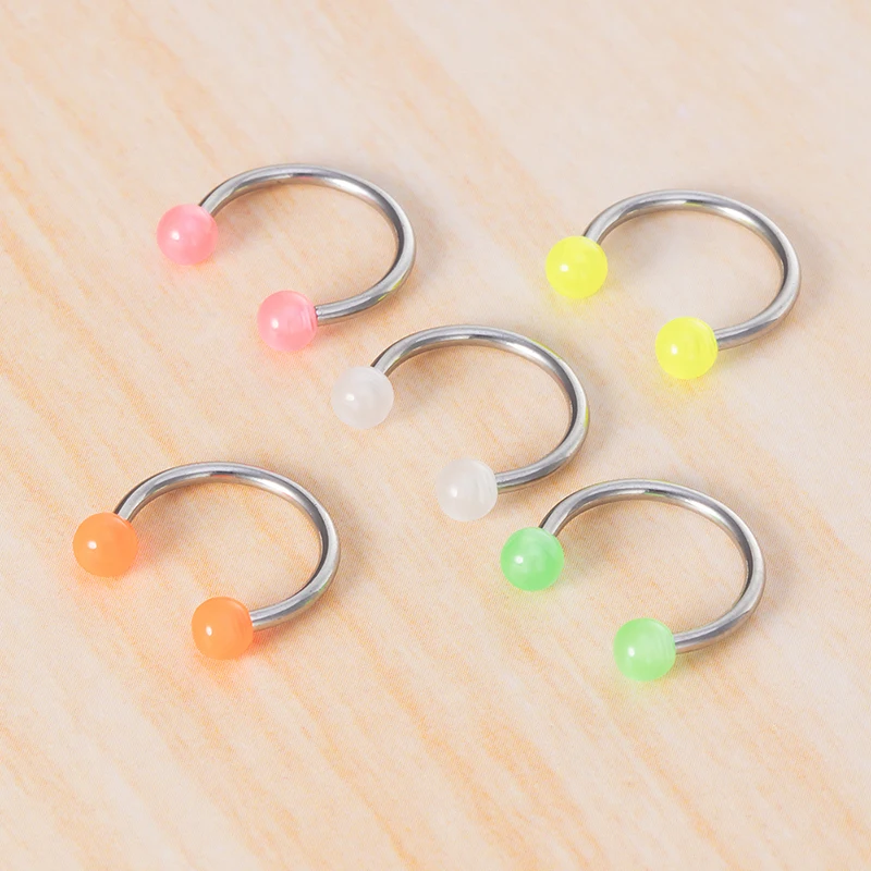 Nose Piercing Acrylic Glow In The Dark Hoop Septum Ring Luminous Lip Cartilage Earring Circular Ear Horseshoe Body Jewelry 5pcs