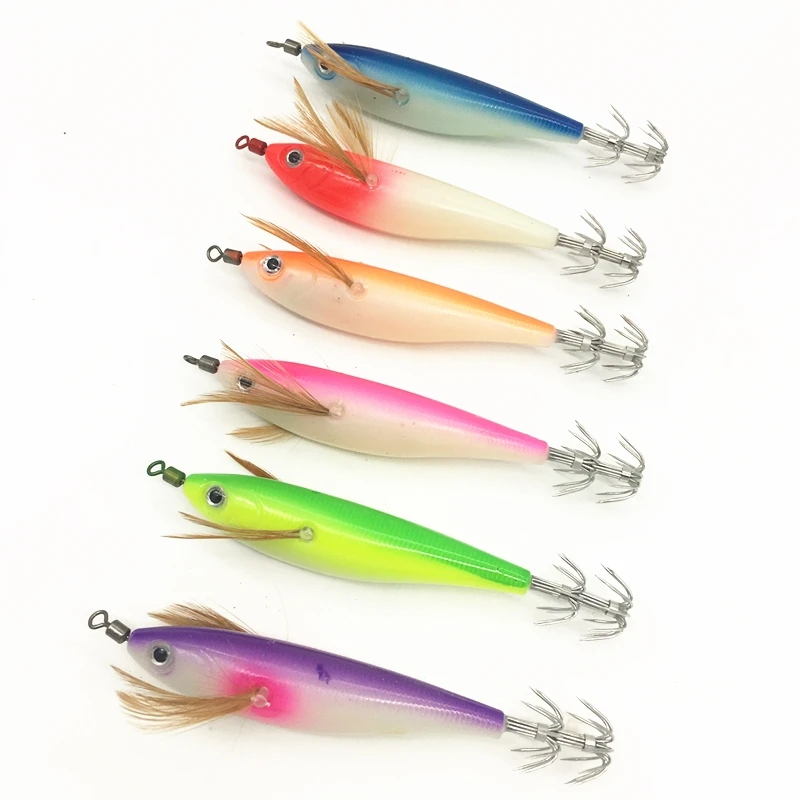 Artificial Squid Jig Fishing Octopus Lures Wood Shrimp Prawn Spinnerbait Lures Luminous Cuttlefish Fishing Bait Tools 9.5cm 10g