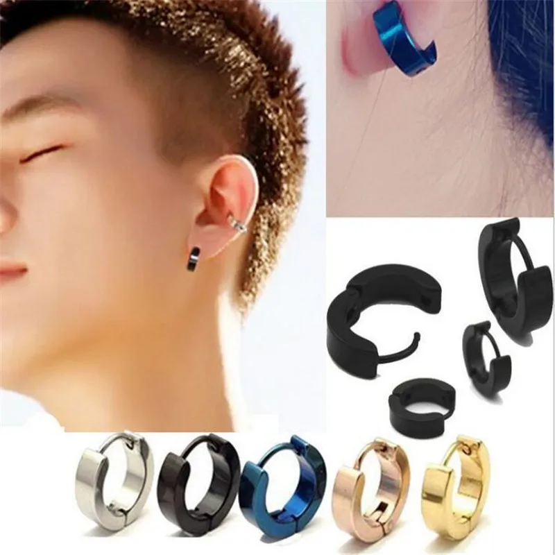 

1/2PC Titanium Steel Women Men Ear Piercing Earrings Circle Round Earring Fashion Jewelry Street Pop Punk Rock Style