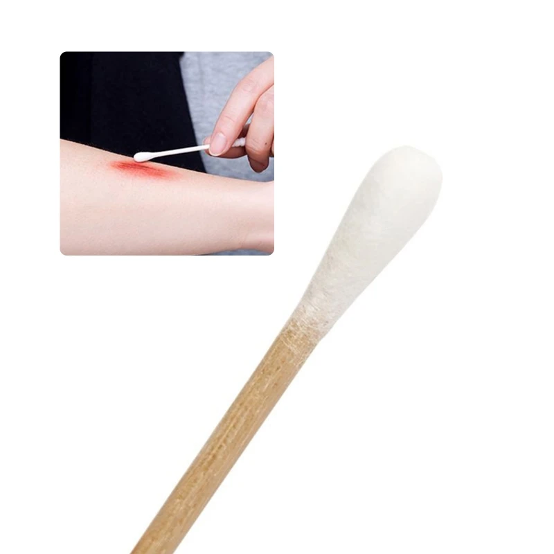 M4YA 100/200Pcs 6 Inch Long Wooden Handle Cotton Swabs Single-Head Cleaning Sterile Sticks Applicator for Wound Clean Oil Makeup 4