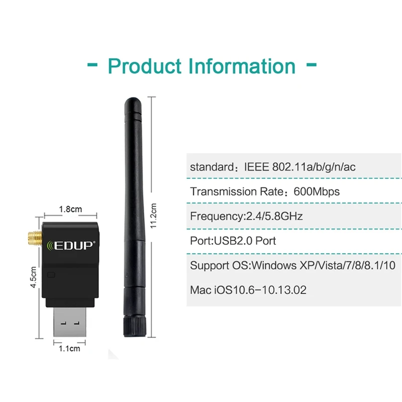 EDUP USB беспроводной WiFi адаптер Ethernet 802.11Ac 600 Мбит/с двухдиапазонный 2 4/5 ГГц приемник
