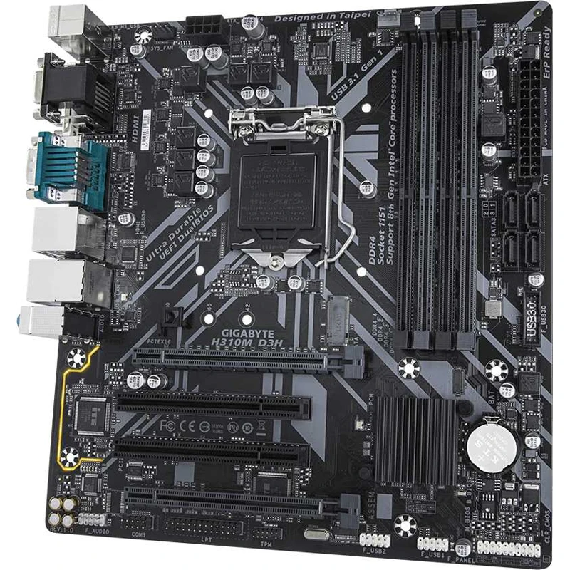 Материнская плата Gigabyte H310M D3H Soc-1151v2 Intel H310 4xDDR4 mATX AC`97 8ch(7.1) GbLAN+VGA+DVI
