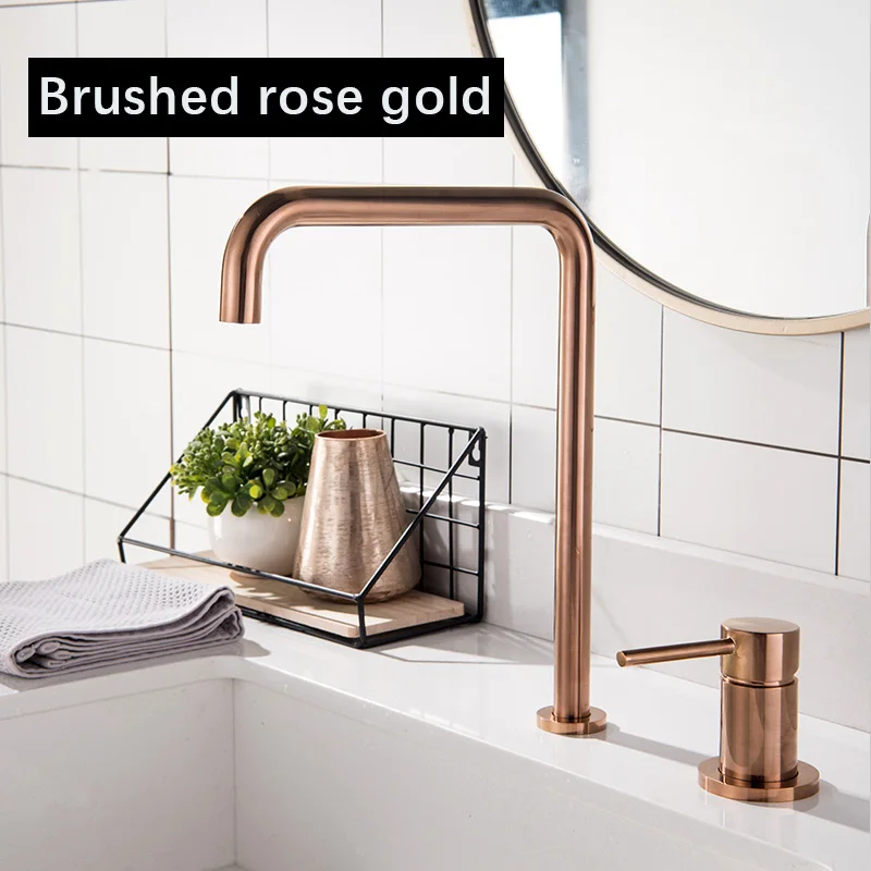 Brushed Rose Gold Смеситель для ванной комнаты, смеситель для кухонной раковины, Твердый латунный Блестящий Золотой матовый розовый золотой черный хромированный смеситель горячей и холодной воды, кран ML8049 - Цвет: Brushed Rose Gold