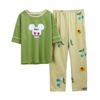 

M-3XL Plus Size Pajama Sets For Women Cotton Good Quality Pyjamas Short Sleeve Long Trousers Pijama Casual Comfort Sleepwear