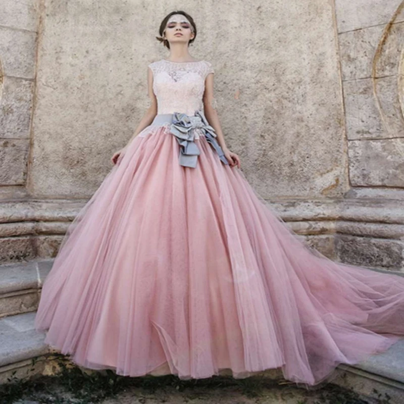 Vestido de Noiva Tulle evening party prom gown Vintage Lace Pink New Long Train Ball Gown Mother of the Bride Dresses
