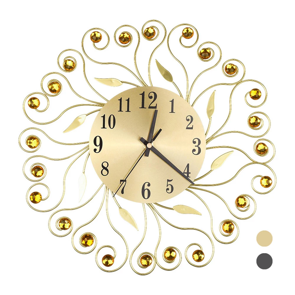 European Retro Wrought Iron Silent Wall Clock Creative Decorative Clock Flower Inlaid Diamond British Wall Clock Home Decor
