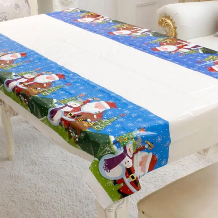 Christmas Printed Tablecloth Desktop Cartoon PVC Christmas DIY Disposable Tablecloth Decoration