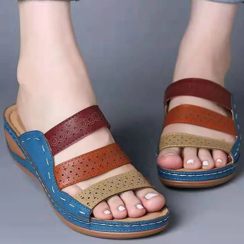 

Women Sandals Hollow Summer Wedges Heel Peep Toe Platform Mix Color Casual Fashion Beach Female Ladies Shoes Zapatos De Mujer