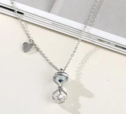 Hemiston 925 пробы Серебряное ожерелье Креативный дизайн время ожерелье с песочными часами для женщин подарок - Окраска металла: Золотой цвет