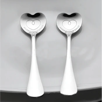 

2 PCS Kids Dinnerware Kitchen Tableware Heart Shape Soup Spoon Stainless Steel Spoon Thicken Adult Child Soup Spoon Baby Feeding