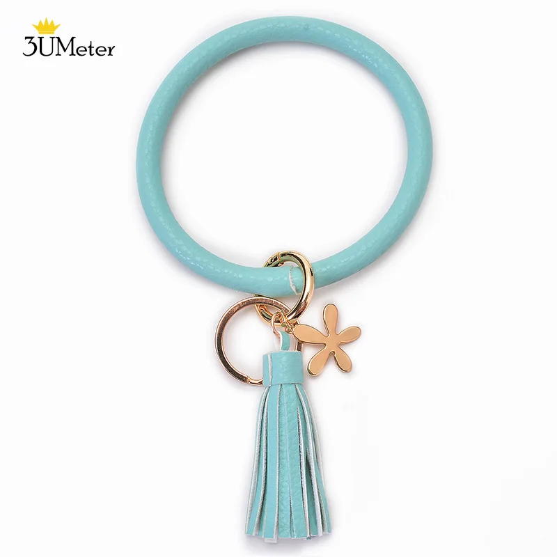 Tassel Keychain Браслет-браслет из искусственной кожи, брелок, круглый брелок, большой круглый браслет брелок для ключей с кисточкой, держатель для женщин, девочек, подарки, ювелирные изделия - Цвет: Tassel Keychain