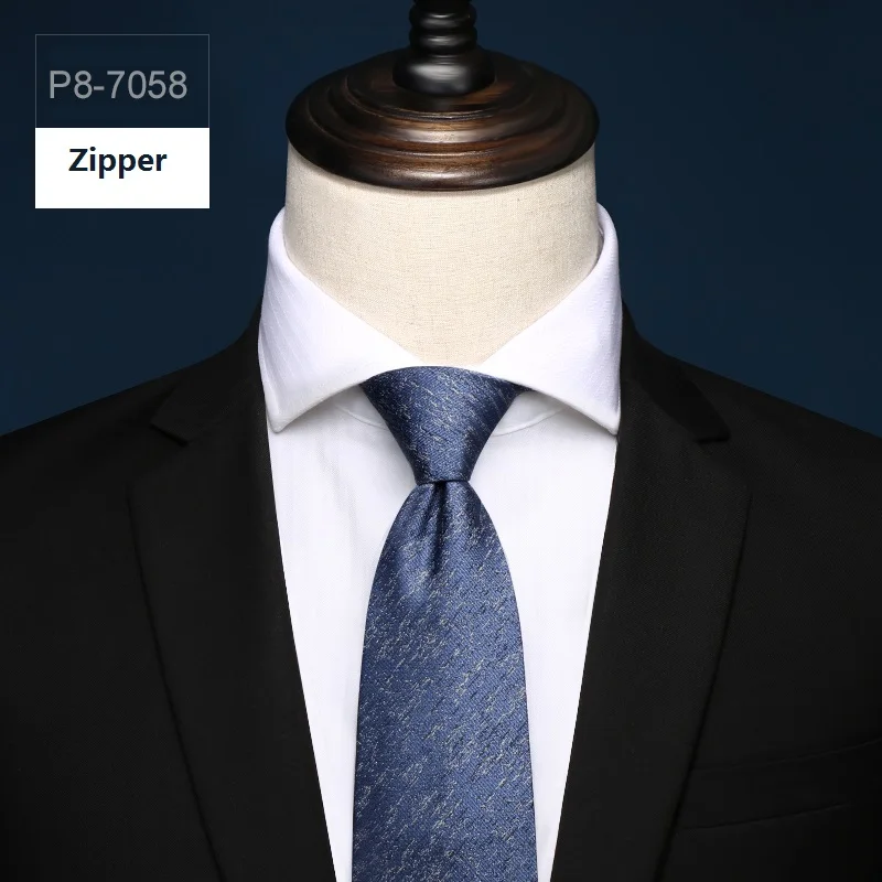 P8-7058 Zipper Высокое качество, новинка, дизайнерский бренд, модный бизнес узор, 8 см., галстуки для мужчин, на молнии, галстук, костюм, Формальная работа, с подарочной коробкой - Цвет: P8-7058 Zipper