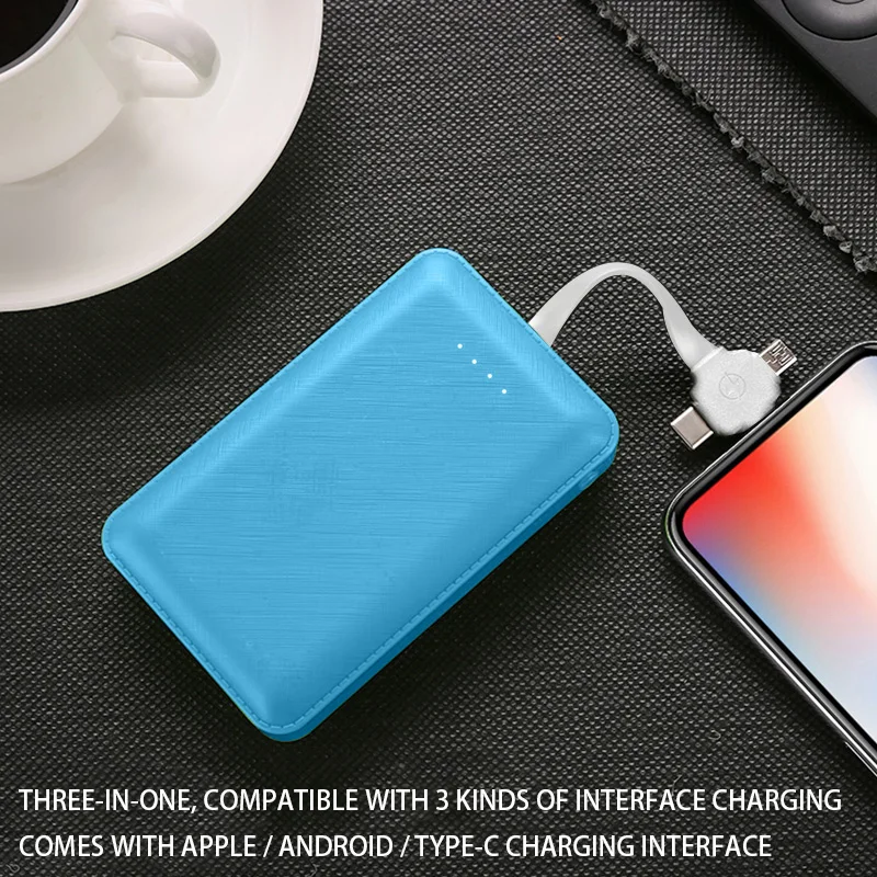 Power Bank 20000mAh For Xiaomi Mi iPhone Mini Pover Bank Fast Charging Powerbank Built in 3 Cables External Battery Poverbank