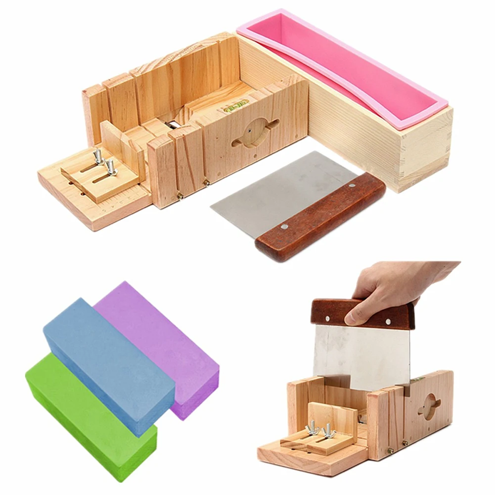 

Silicone Soap Mold With Wooden Box Homemade Loaf Soap Maker Slicer Cutter Square Shape Cake Molds Silicone Molds For Soap