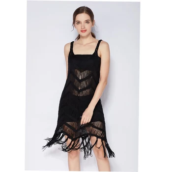 

2020 New Crochet Hollow out Tassel Beach Cover up Dress sexy women see through Bikini swimsuit bathing suit cover ups