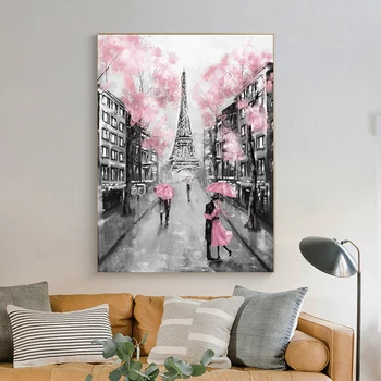 

Romantic City Lovers Paris Eiffel Tower Landscape HD Print Abstract Oil Painting on Canvas Wall Art Living Room Sofa Home Decor