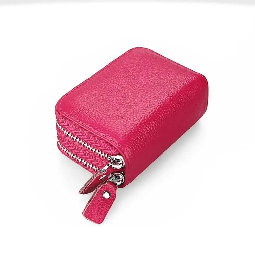 rose red Корейский Повседневный кожаный держатель для карт, кошелек на двойной молнии, сплошной цвет, большая емкость, прочный карман для монет для женщин, модный кошелек - Цвет: rose red