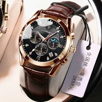 POEDAGAR 2021 Men Watches Top Brand Luxury Waterproof Luminous Leather Quartz Wristwatch Relogio Masculino Business Sport