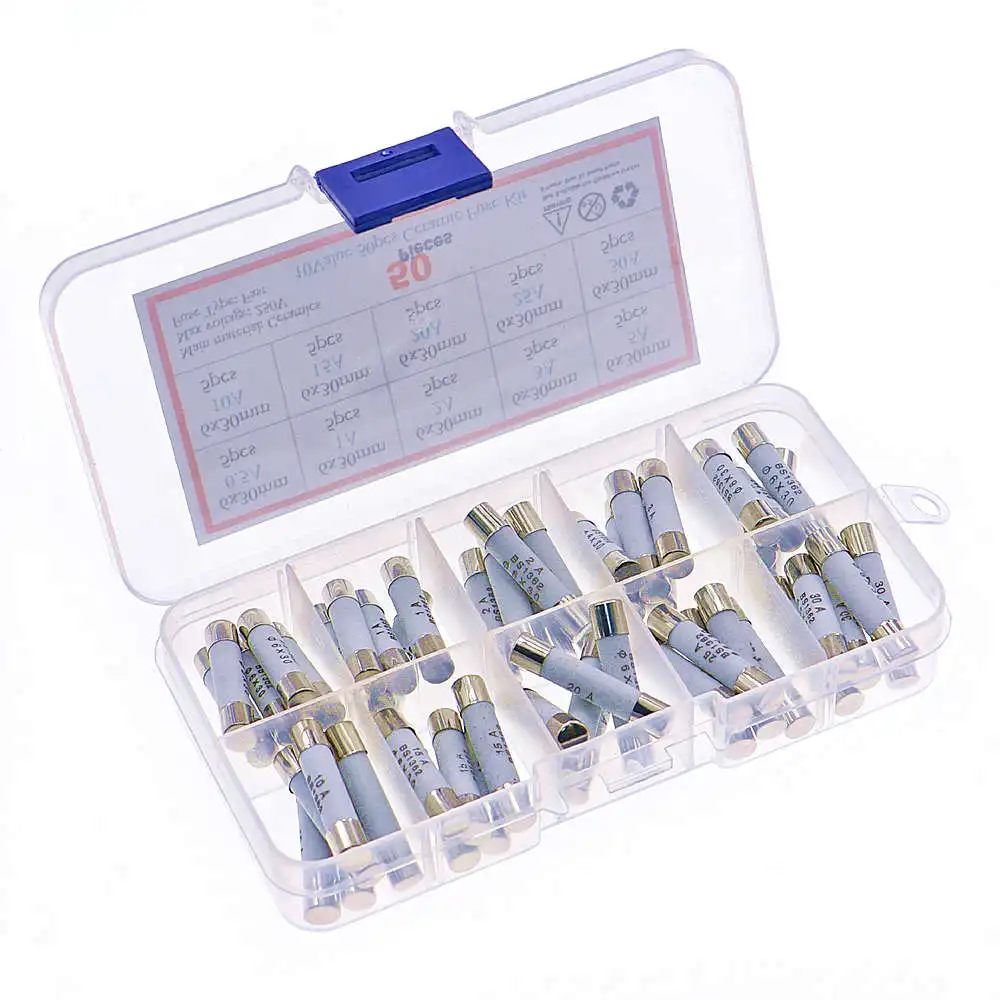 6mm x 30mm 250V Fast Blow Ceramic Fuse Assortment Kit 0.5A 1A 2A 3A 5A 10A 15A 20A 25A 30A 50pcs/Box