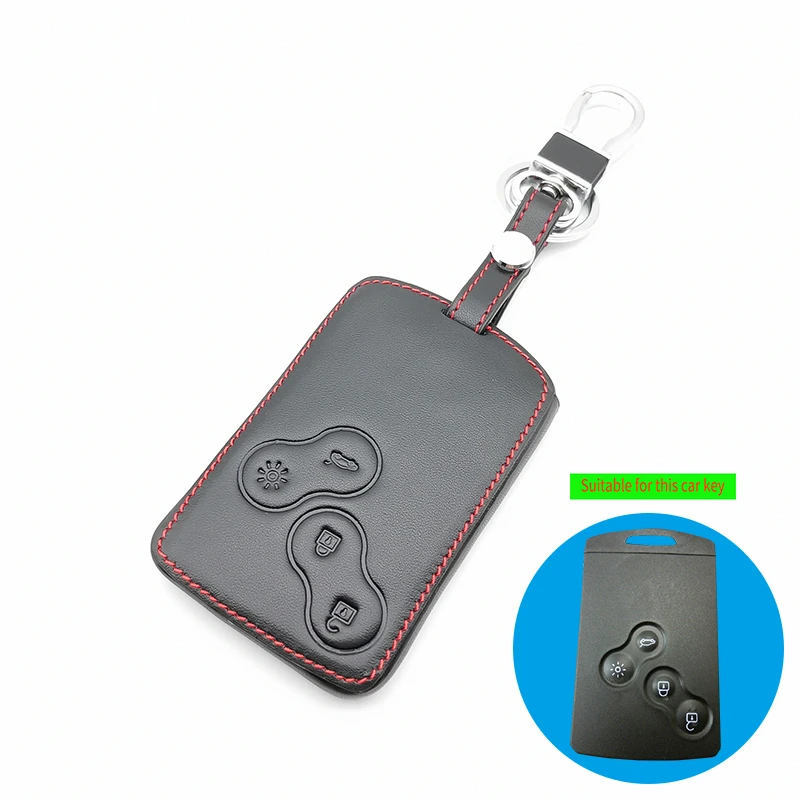 

2018 Car Leather Key Cover Protector Holder for Renault Clio Megane Logan 2 3 Scenic Koleos 4 Buttons Smart Card Keychain Case